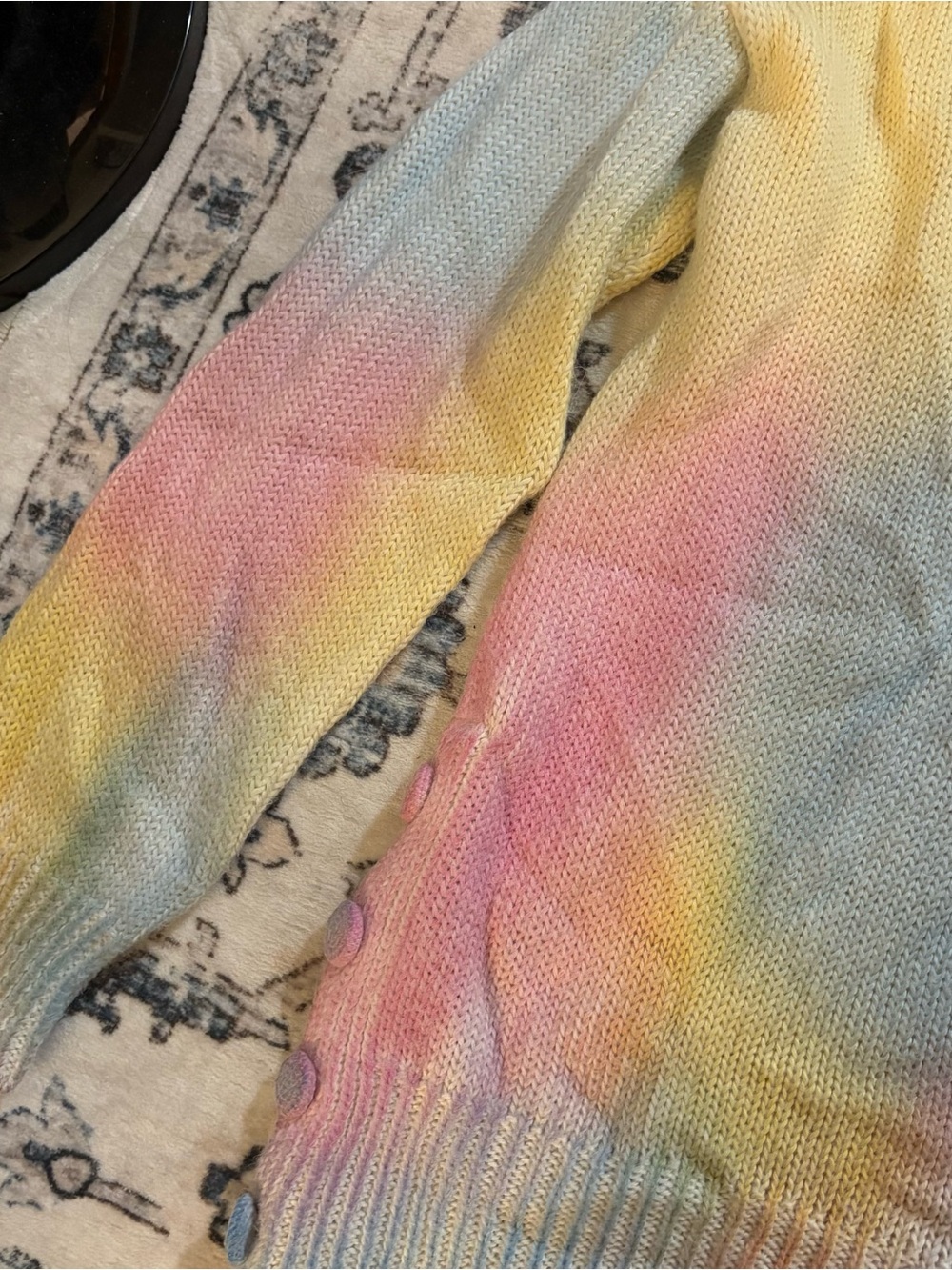 LoveShackFancy Pastel Tie-Dye V-Neck Sweater in Yellow, Pink, Blue - Picture 5 of 10
